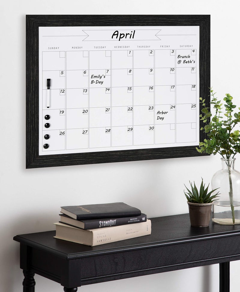 DesignOvation Beatrice Framed Magnetic Dry Erase Monthly Calendar, 23" x 29", Black, Rustic Wall Organizer - Image 4